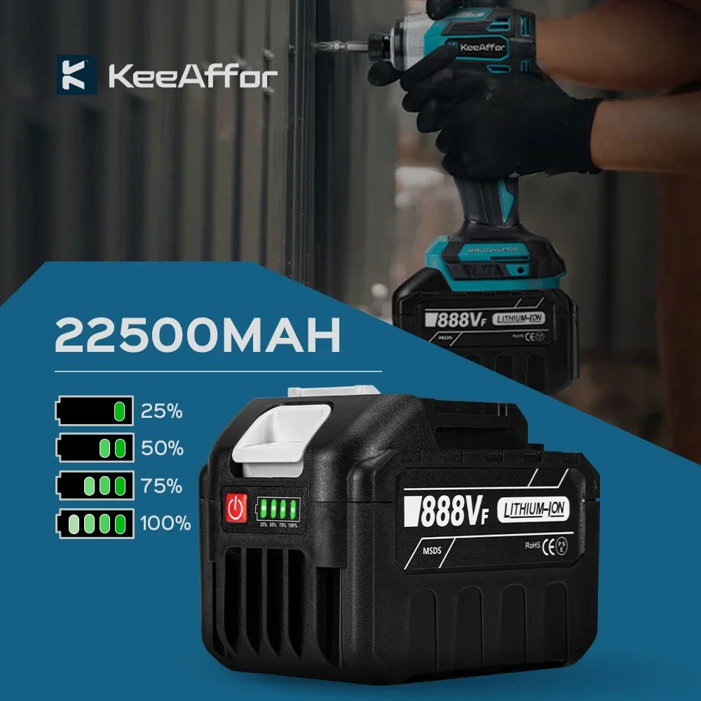 KEEAFFOR 888VF 22500mAh Rechargeable Lithium Ion Battery For Electric Wrench Drill 18V EU US Plug For Makita Power Tools Battery