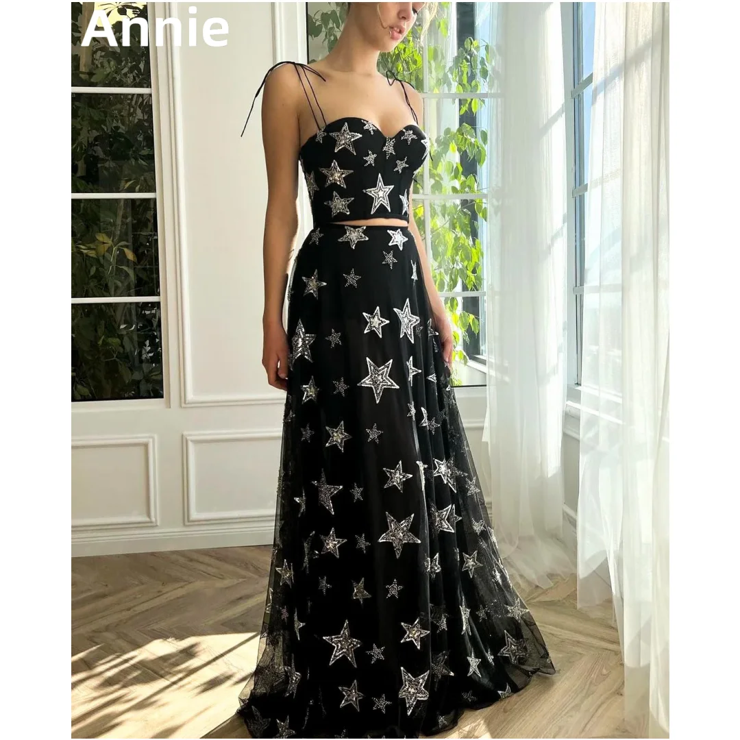 Annie Black Glitter Starry Sky Prom Dresses Tulle Sweet Graduation Evening Dresses Formal Occasions Wedding Party Dresses