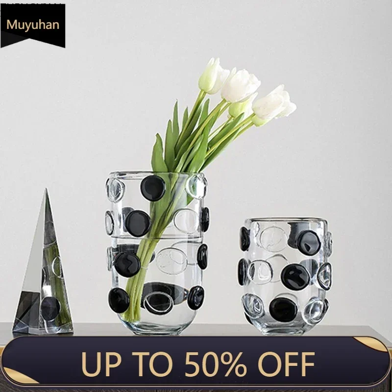Creative Polka Dot Glass Vase Hydroponics Plant Pots Table Decoration Flower Arrangement Floral Vases Room Aesthetic Decor