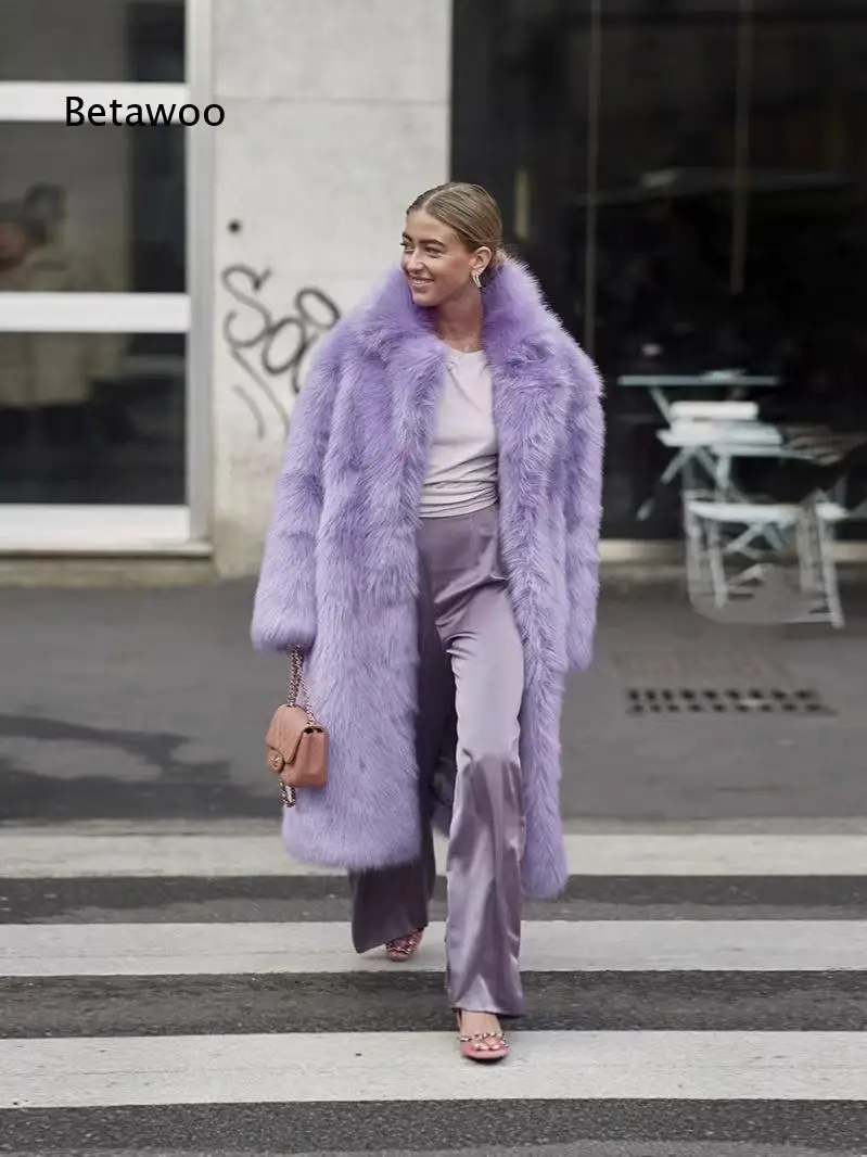 Women Long Length Faux Fur Overcoat Lapel Collar Plush Outerwear For Autumn Winter Street Style Daily Commute Travel And Various