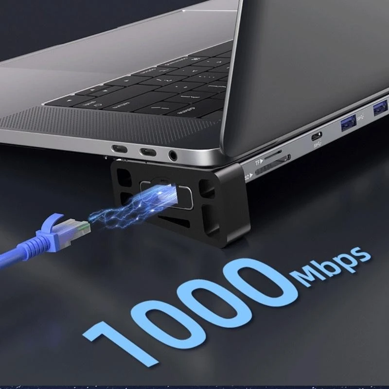 31BA USB C HUB 9 Station Port Docking Station 10GBPS كفاءة مع نقل الفيديو 4K60Hz و PD100W شحن 1000M RJ45 Ethernet