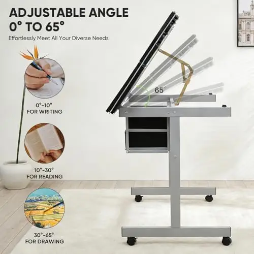 Professional Drafting Table for Adults Teens, Tilting Glass Tabletop Art Craft Desk Diamond Watercolor Paintings view 5