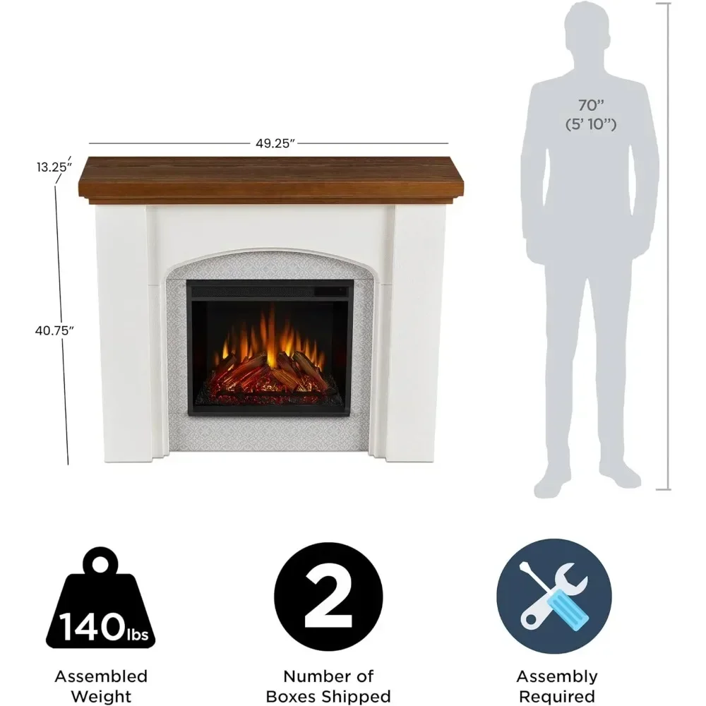 49 Inch Living Room or Bedroom Electric Fireplace, Plug-in Heater, Realistic Wood and Flame Effects, Remote Control, Timer