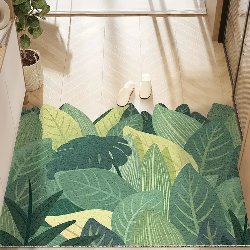 Botanical Plant PVC Silk Ring Door Mat Anti-slip Entrance Rug Washable Cuttable Anti-dust Dirt Trapper Entryway Floor Mat