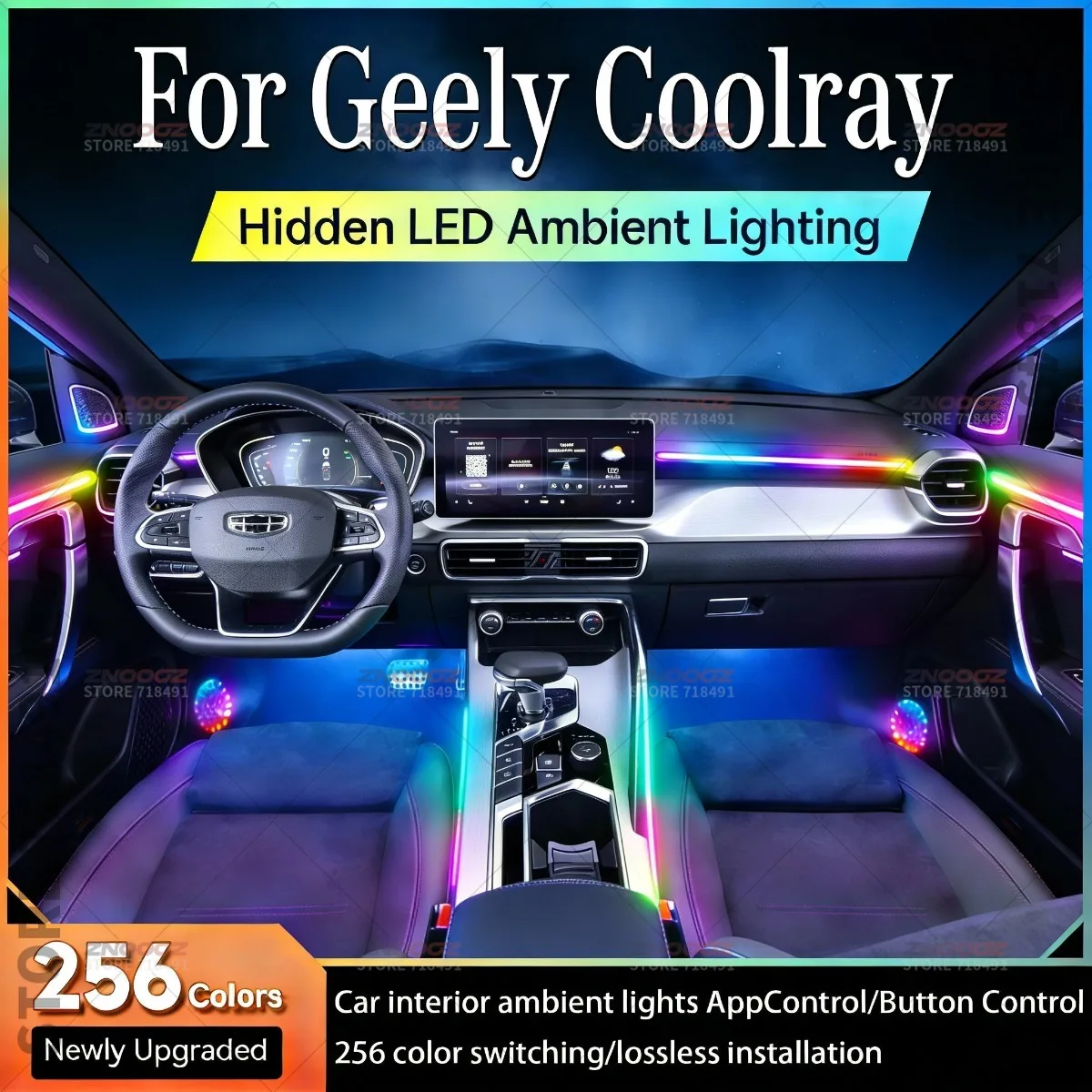 22in1 RGB Car Interior Acrylic Car Ambient Lights RGB Hidden Acrylic Strip Decoration Atmosphere Accessories For Geely Coolray