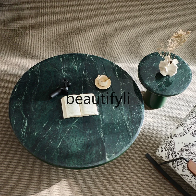 

Luxury stone coffee table marble modern simple minimalist green round coffee table