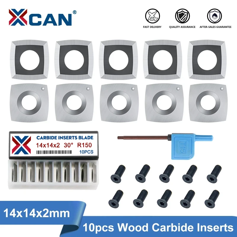 XCAN Wood Lathe Carbide Insert 10pcs 14x14x2mm-30 R150 Wood Turning Tool Cutter Replacment for Woodworking Lathe Tools