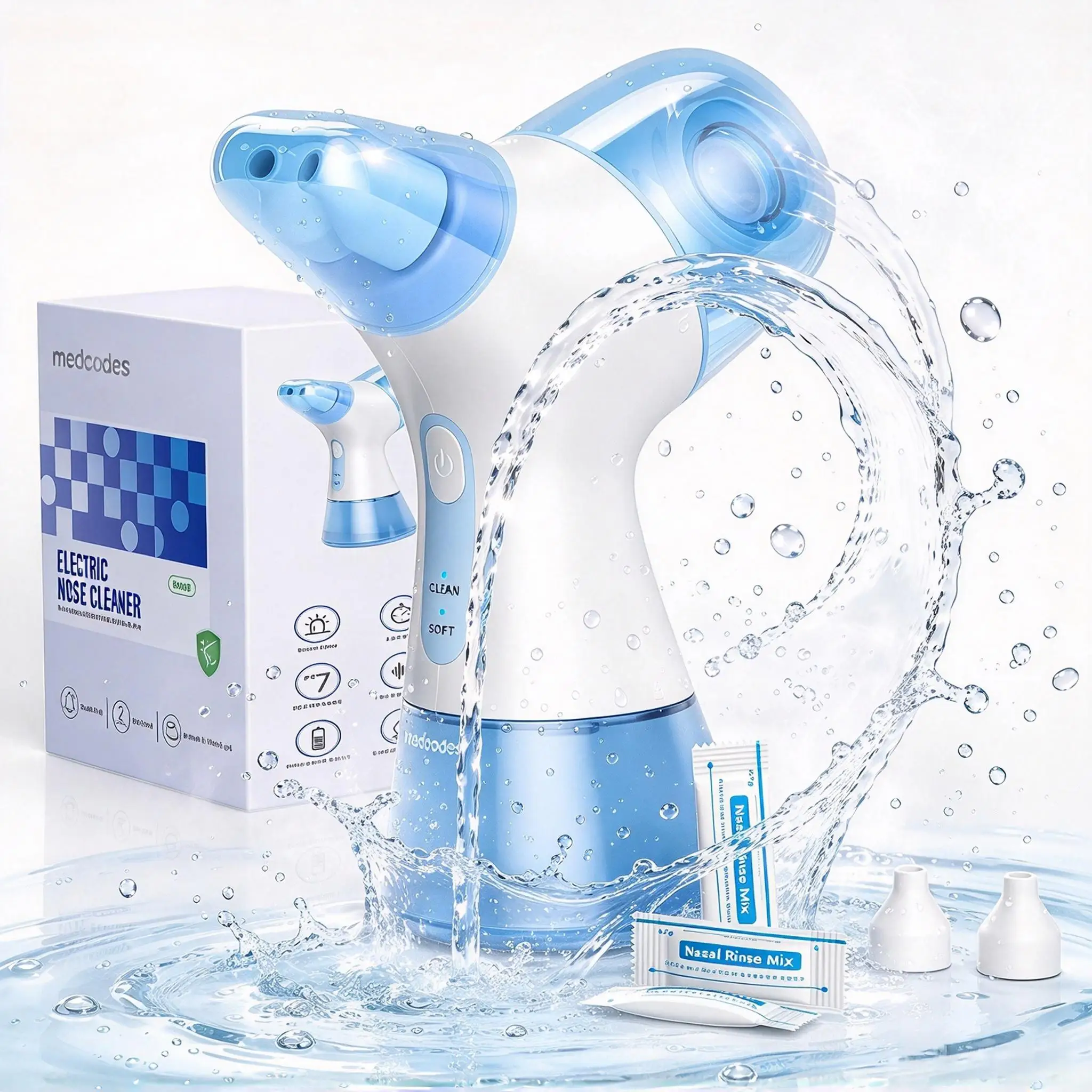 Nasal Irrigation System Electric Sinus Rinse Machine with Water Tank & Waste Collection Tank, Portable Nose Cleaner for Sinus Care, Allergy Relief, Nasal Cavity Flushing, Rhinitis Nasal Wash for Adults Home Daily Use
