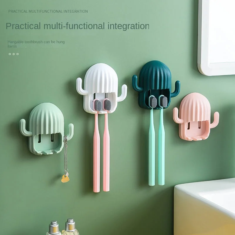 Household Non-punched Toothbrush Storage Rack Nordic Cactus Couples Toothbrush Holder  Wall Mounted Electric Toothbrush Rack