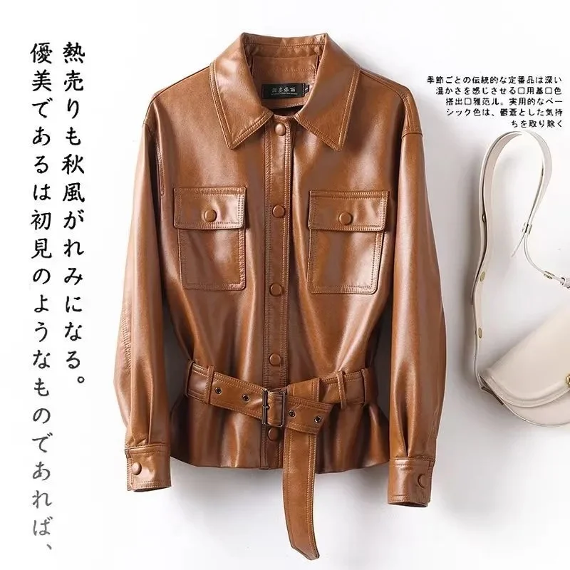 2025 أنثى قصيرة فو سترة جلدية الخريف الشتاء السيدات موضة بولي Leather الجلود أبلى الكورية المرأة طويلة الأكمام معطف جلد