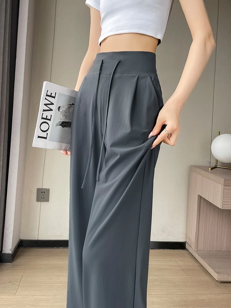 

Широкие брюки из ледяного шелка для женщин, летние, тонкие, новые, с защитой от солнца, драпированные, с высокой талией, прямые, свободные, для занятий йогой на открытом воздухе