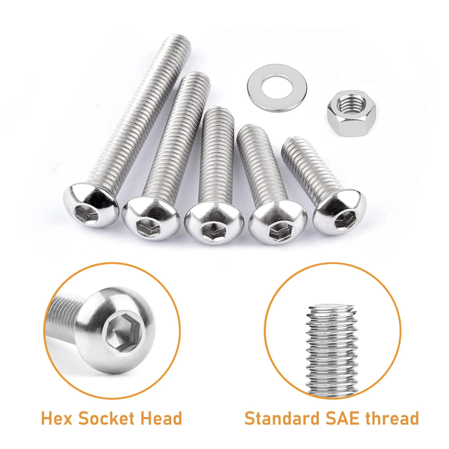 240Pcs M3 Hex Head Screws, M3x4/6/8/10/12/14/16mm Button Head Stainless Steel Internal Hexagon Screw Washer Nut Set