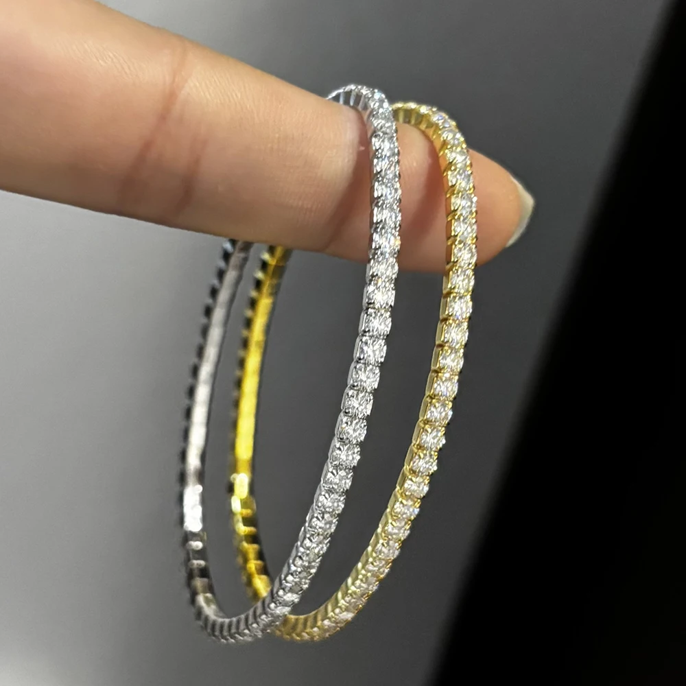 2.5/3mm Full Moissanite Tennis Bracelets for Women Men 925 Sterling Silver 18K Gold Plated Minimalist Elastic Bangle with GRA