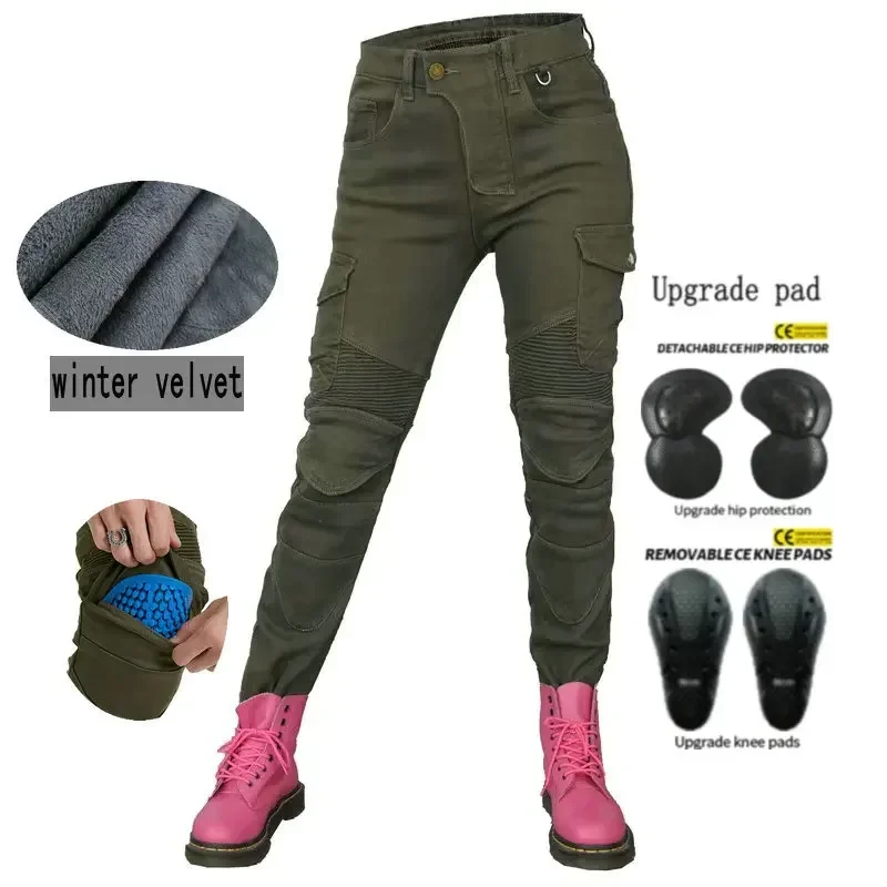 Volero Winter Motorcycle Riding Protection Jeans Female Knight Casual Warm Overall Jeans Motocross Protective Trousers For Girls