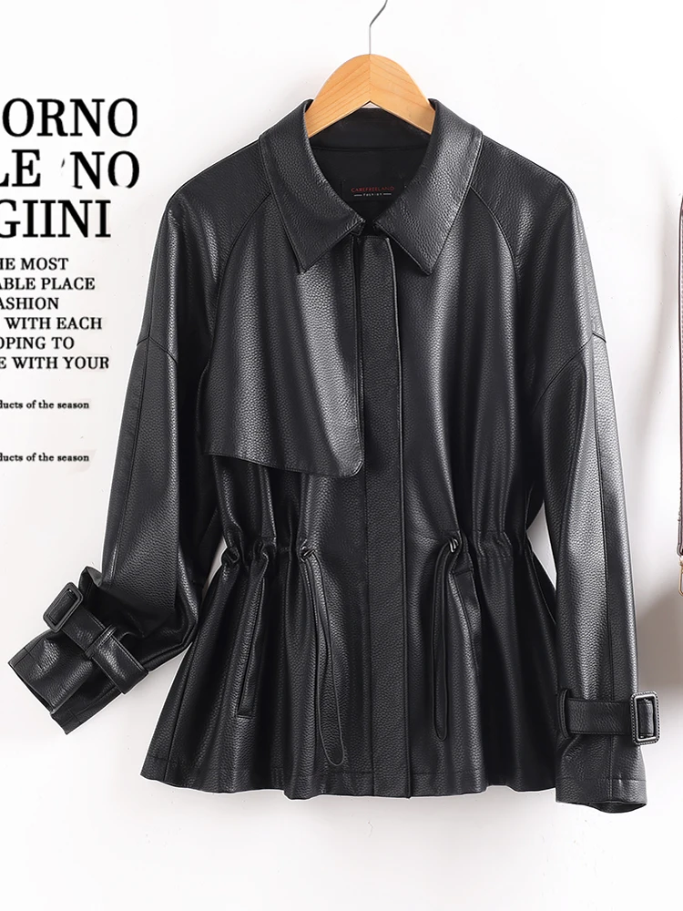 

Женская кожаная куртка Ning из натуральной овчины, приталенная, в корейском стиле, осенняя верхняя одежда