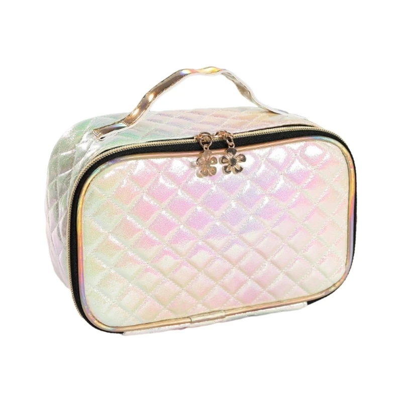 Elegant PU Leather Makeup Box with Unique Lattice Pattern Trendy Toiletry for Women