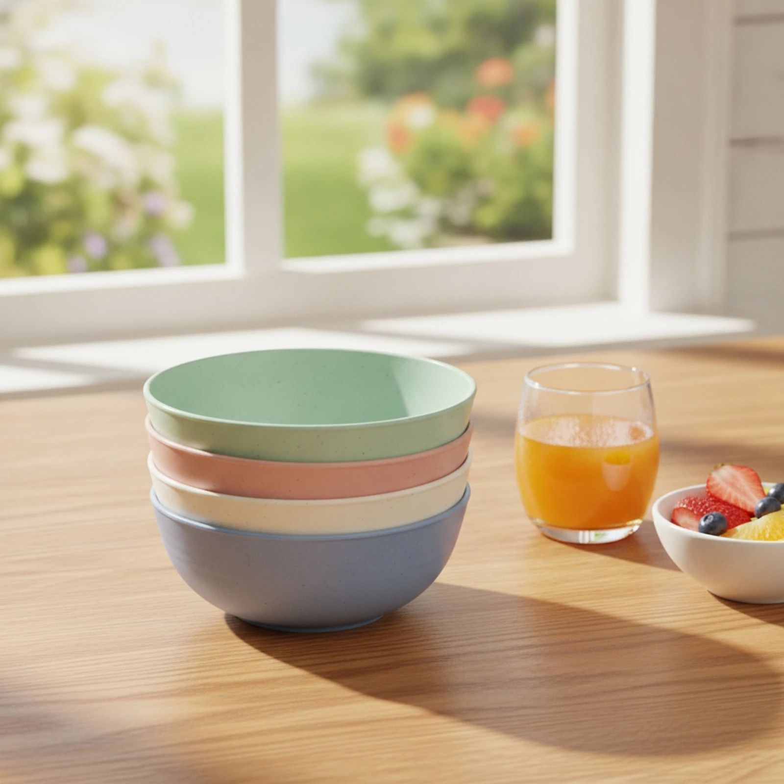 4 Pieces Wheat Straw Bowl Stackable Plastic Bowl Cereal Bowls Microwave Safe Soup Bowls Shatter-Resistant for Students, Camping