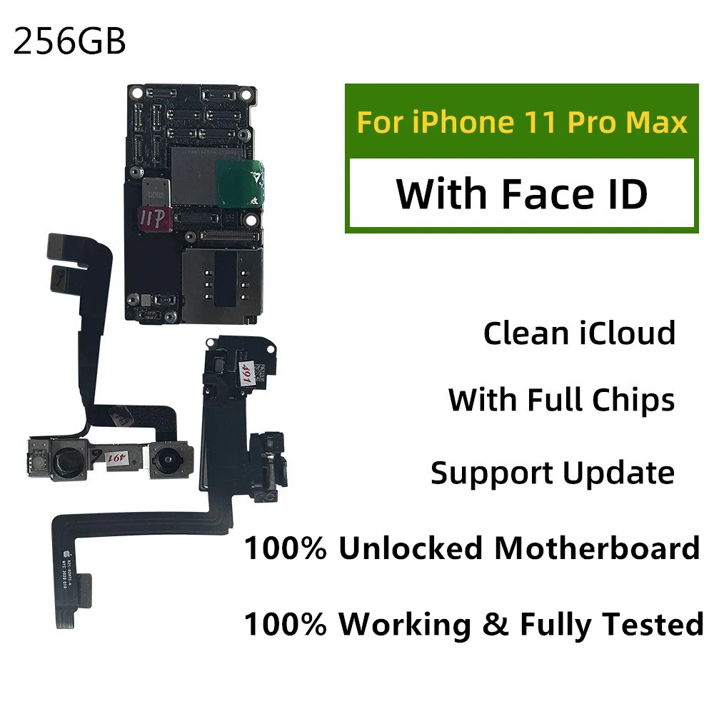 Fully Tested Motherboard For iphone 11 Pro max Mainboard with/NO Face ID Free Clean iCloud RAM 64G 256G Unlocked Logic Board