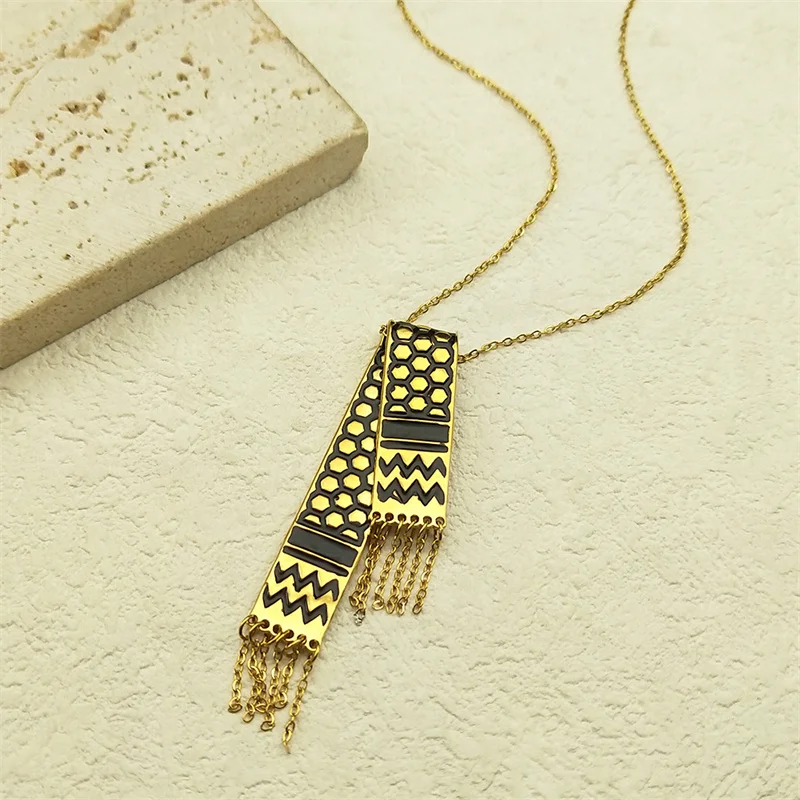 Palestinian Scarf Shape Necklace for Women Men Stainless Steel Gold Color Retro Ethnic Style Chain Jewelry GiftsZZZ996-2