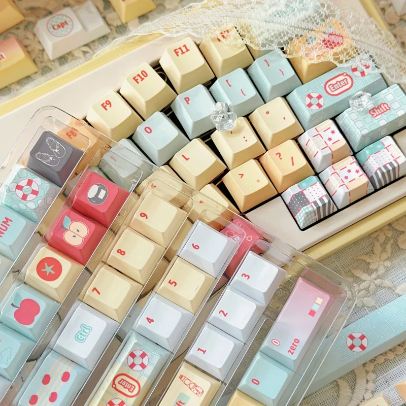 Bozi Soda Key Cap Custom PBT Cherry/FOA Profile Key Cap Cute DYE Cartoon Anime Point Keycaps Original Design MX Switch for Gamer