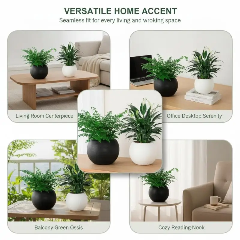 Round Ceramic Plant Pot Matte Textured Surface Two Color Options Perfect For Home Office Indoor Plant Decor