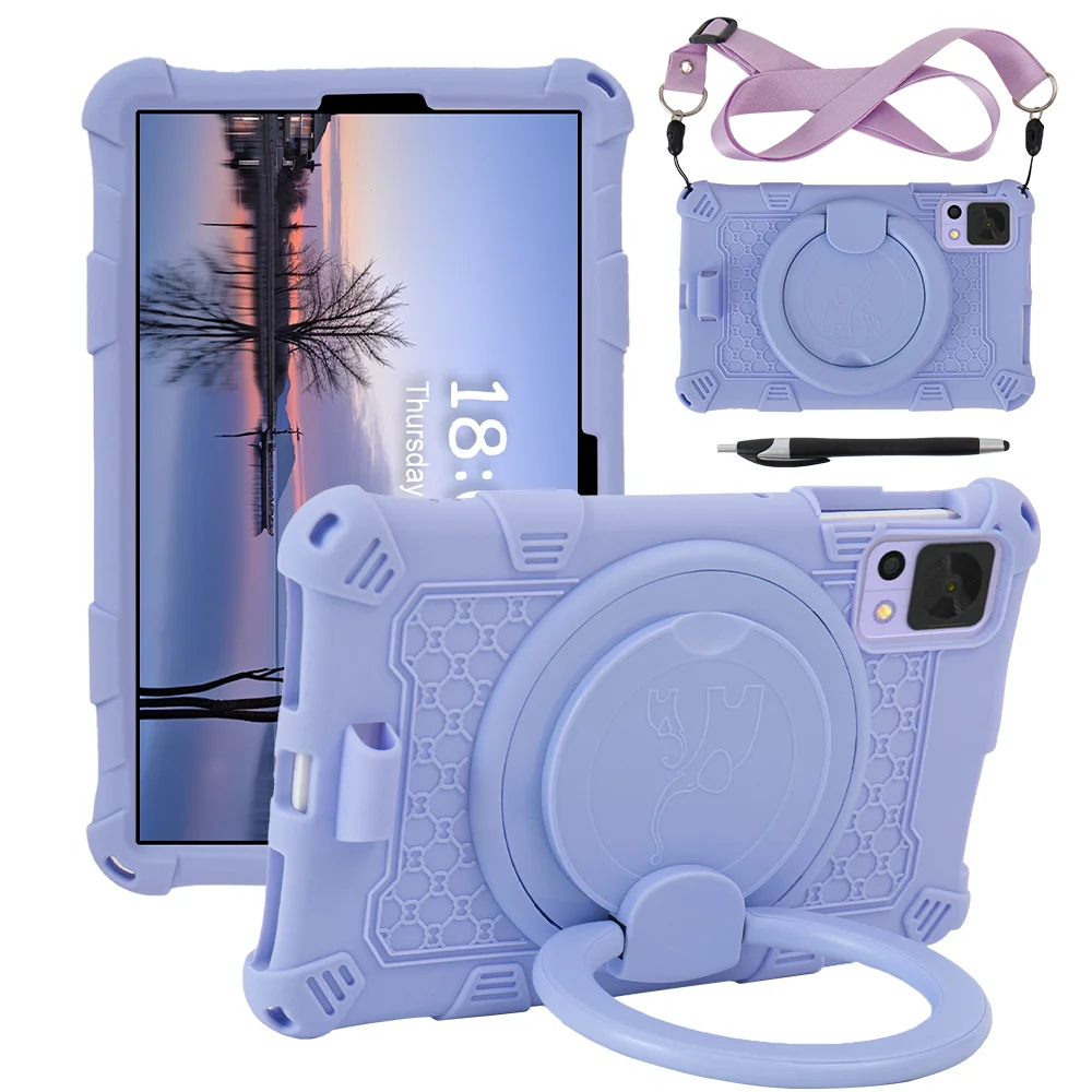 Soft Silicone Tablet Case For TCL Tab 8 LE WiFi 2023 8.0inch 360 Rotating Stand Cover With Handle Grip Shoulder Strap Shockproof