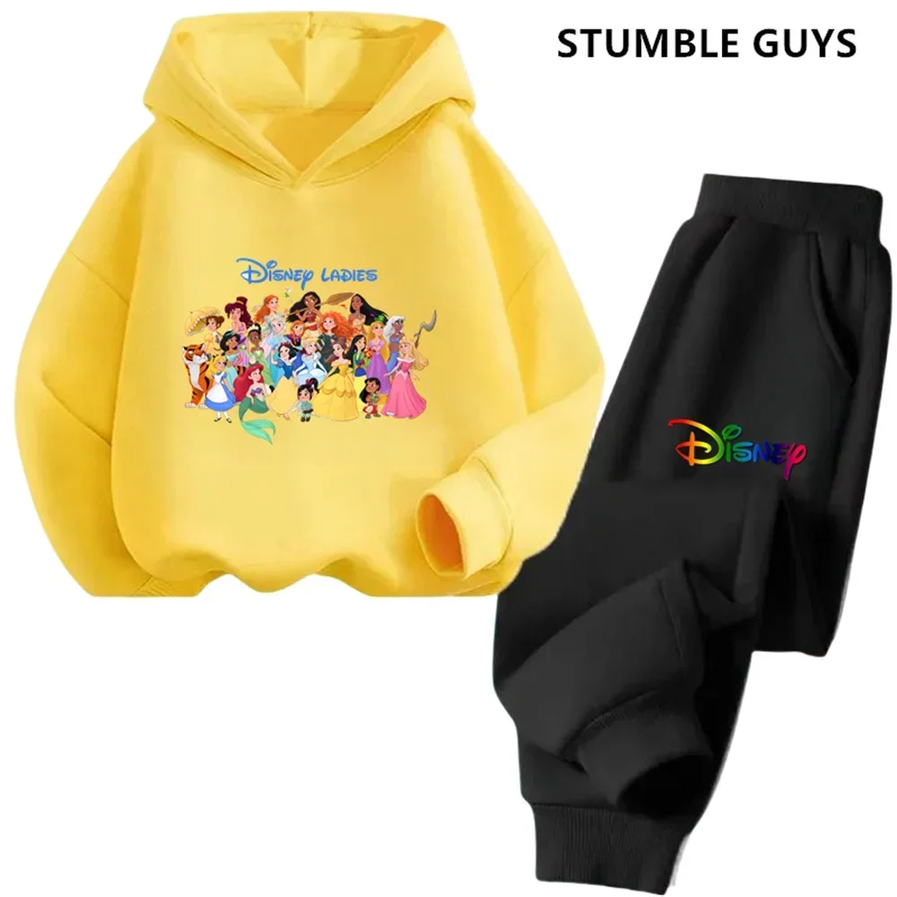 Disney Ladies Snow White Hoodie Set Girls Cartoon 3-14 Years Old Kawaii Street Casual Kids Sweatshirt Children Frozen Trucksuit