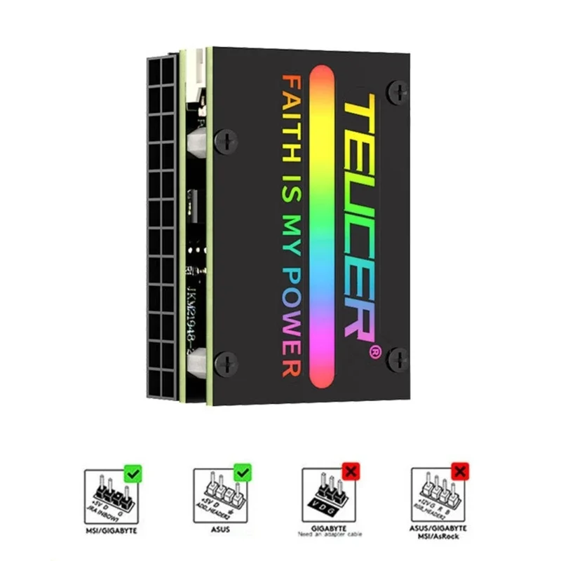 Kątowe złącze zasilania komputerowego 24Pin połączone z 18 ustawieniami wstępnymi kolorami do konfigurowalnej gier estetyki PC