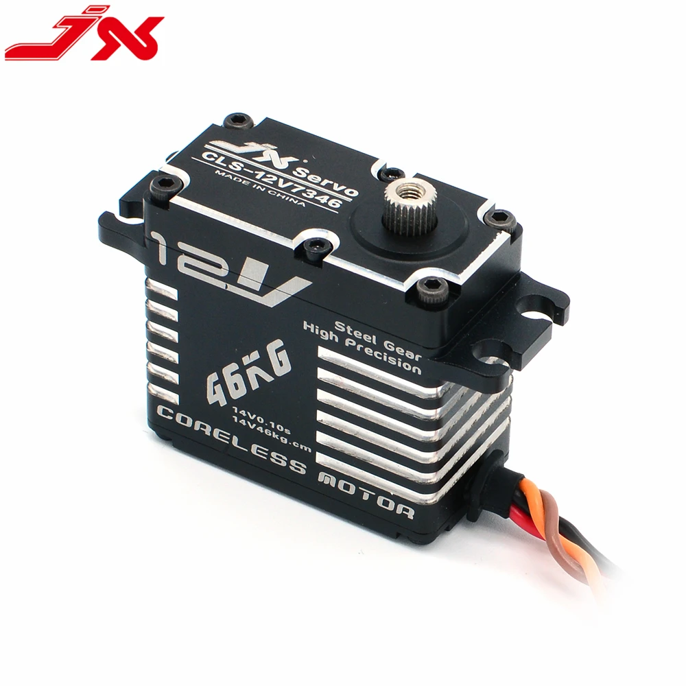 JX CLS-12V7346 73g 46kg.cm @ 12V Engrenagem de aço de alta tensão Estrutura completa de alumínio CNC Servo digital coreless para robô