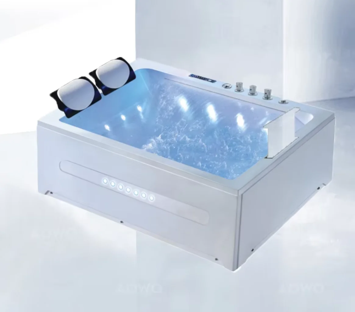 

Luxury Air Whirlpool Massage 2 Person Acrylic Bathtub With LED Light Bubble Bath Jets Indoor Spa