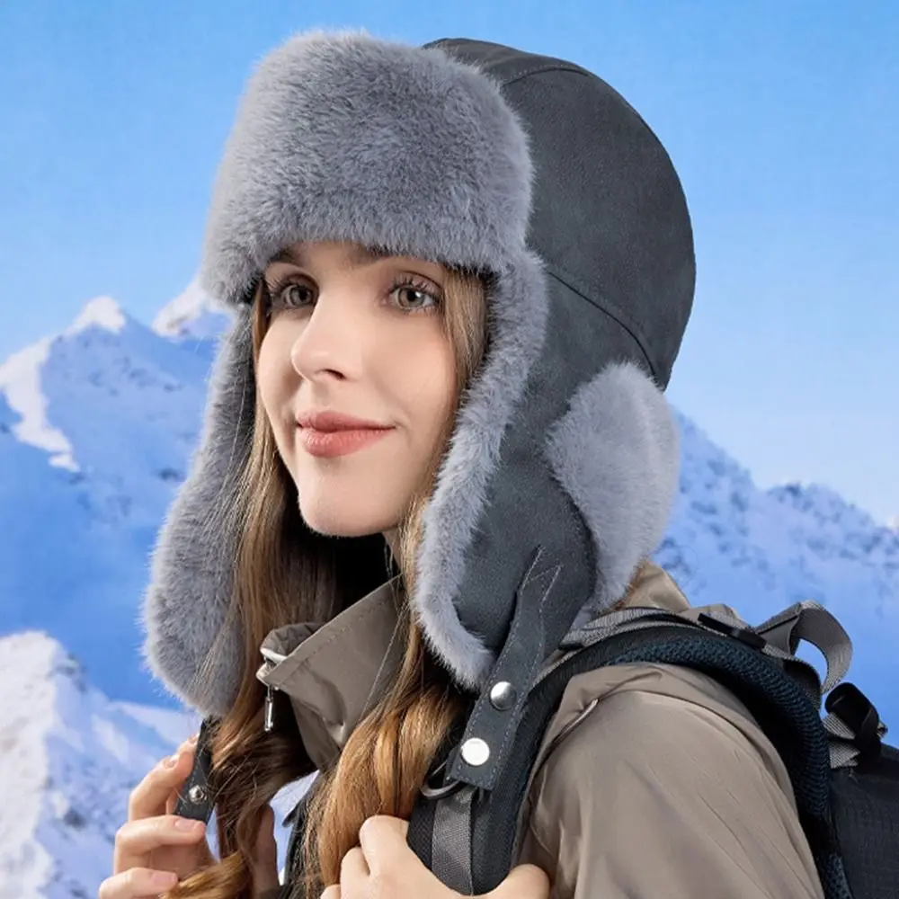 

Casual Windproof Faux Fur Pilot Cap Outdoor Fluffy Ear Protection Hat Thickened Warm Winter Earflap Hat Outdoor