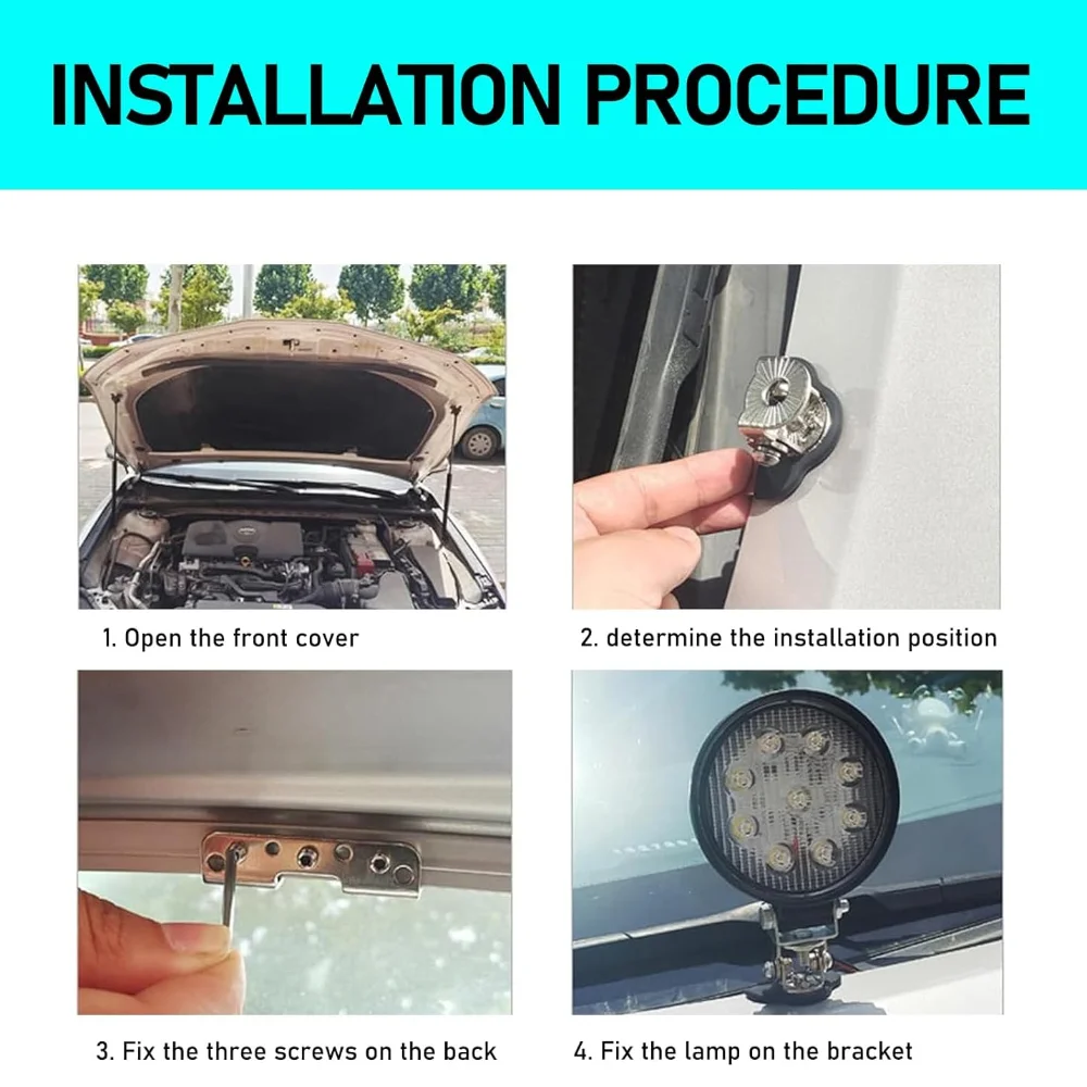 2 PCS Car Hood LED Light Mount Waterproof Durable Metal Design Adjustable Wide Angle Vehicle Spotlight Holder Universal