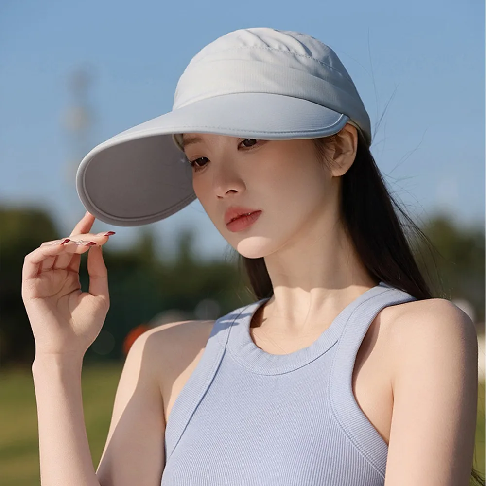 

Simple Sun Protection Women Sun Hat Horsetail Hole Sports Cover Face Cap Long Brim Breathable Sunscreen Baseball Cap Outdoor