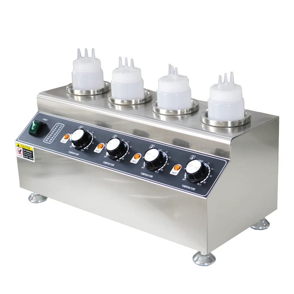 Commercial 4 bottles Topping Dispenser Melter Commercial Electric Bottles Sauce Warmer Hot Chocolate Cheese Jams Warming Machine