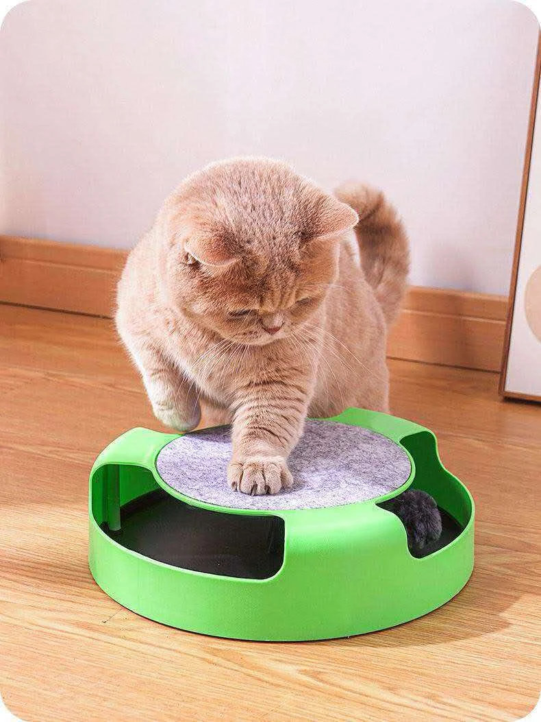 Cat Turntable Claw Grinding Toy, Rotating Teaser Wand, Cat Catch Mouse Play Tray