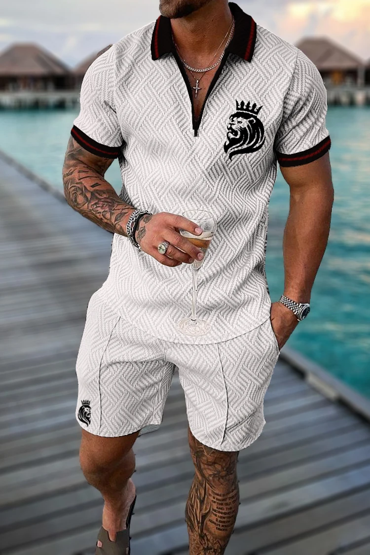 Sommer Herren Luxus Polos hirt Shorts Anzug Modetrend Trainings anzug 2 Stück Vintage Tiger Print Outfit Set männliche Freizeit kleidung – Detail 16