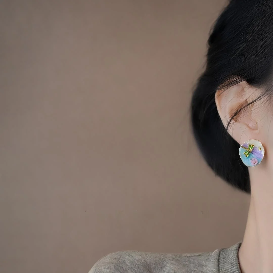 

Островный сад Моне сад новые китайские эстетические эмалированные серьги с картиной маслом художественный дизайн Sense A477 модные ювелирные изделия