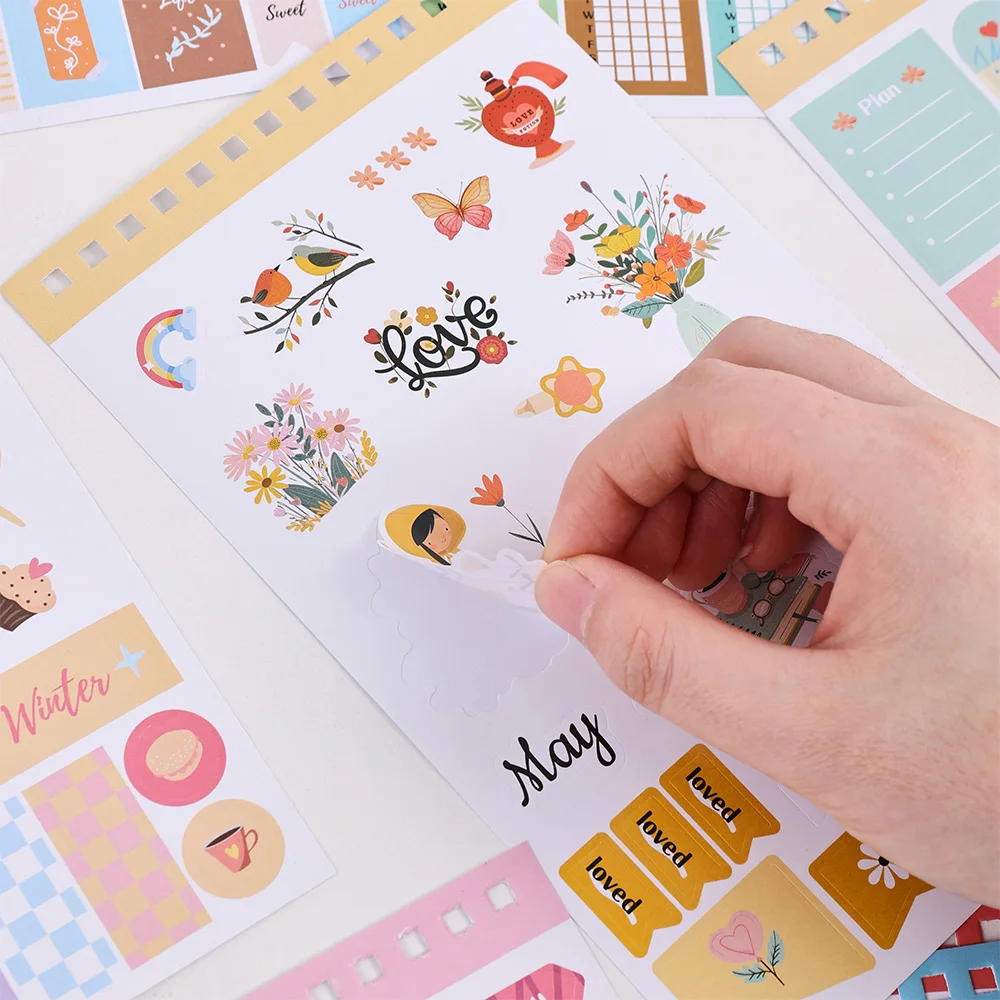1213pcs Colorful Paper Label Sticker Book Daily Notes Marking Aesthetic Planning Coil Sticker Book Journal Scrapbooking Supplies
