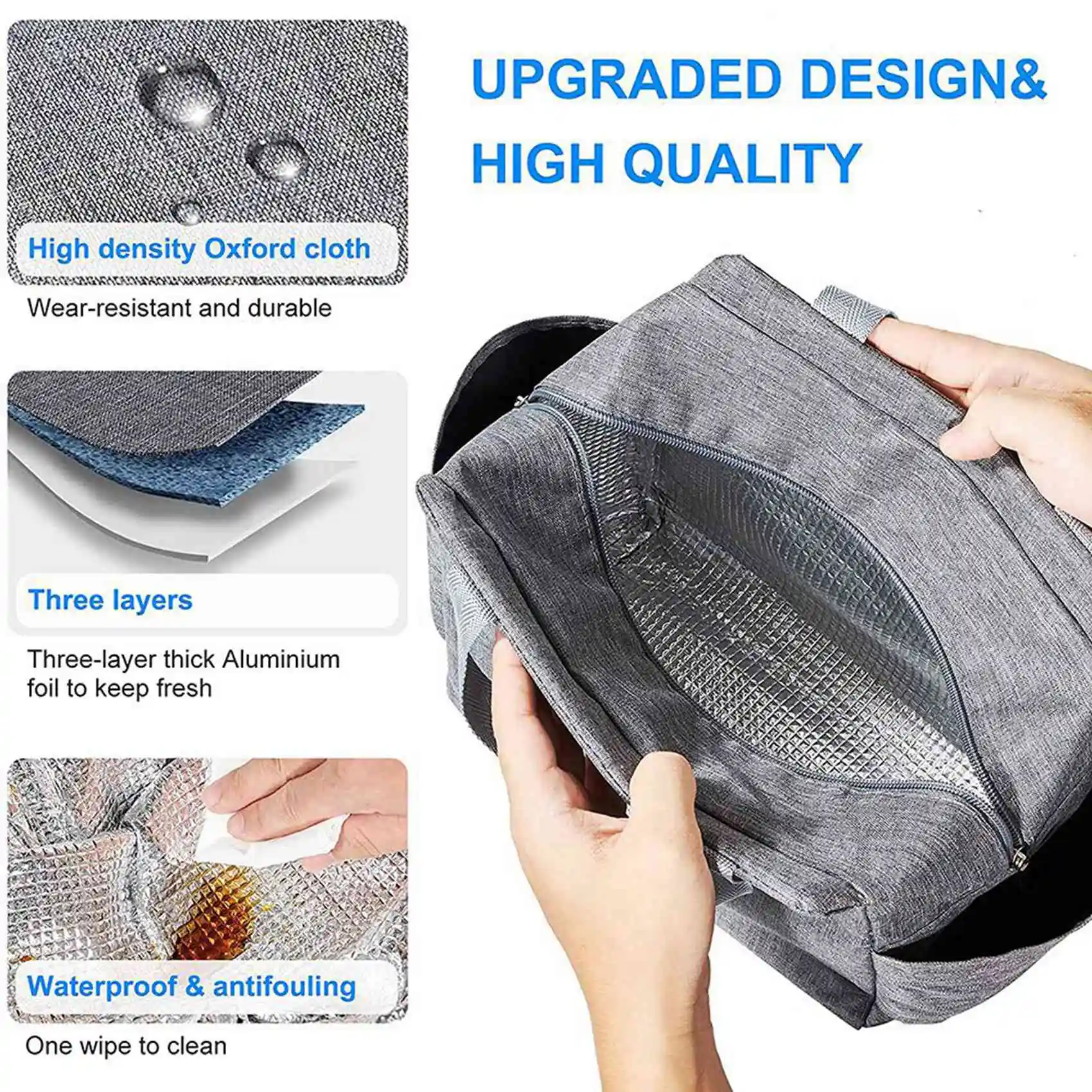 A39M 2X Insulated Lunch Bag With Dual Side Pockets Thermal Lunch Tote Bag Women Men Adults Large Capacity For Work School