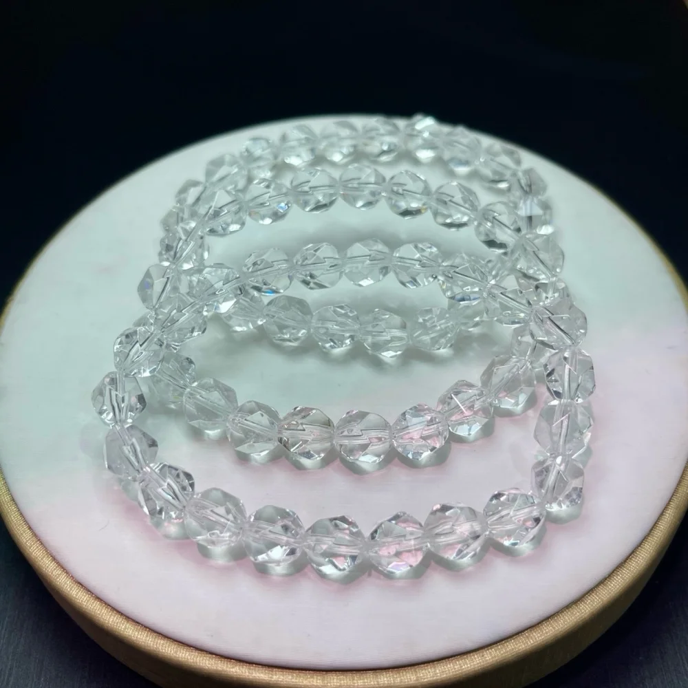 7MM Natural Clear Quartz Facet Bead Bracelet Women Crystal Energy Reiki Healing Fengshui Jewelry Holiday Gifts 1PCS