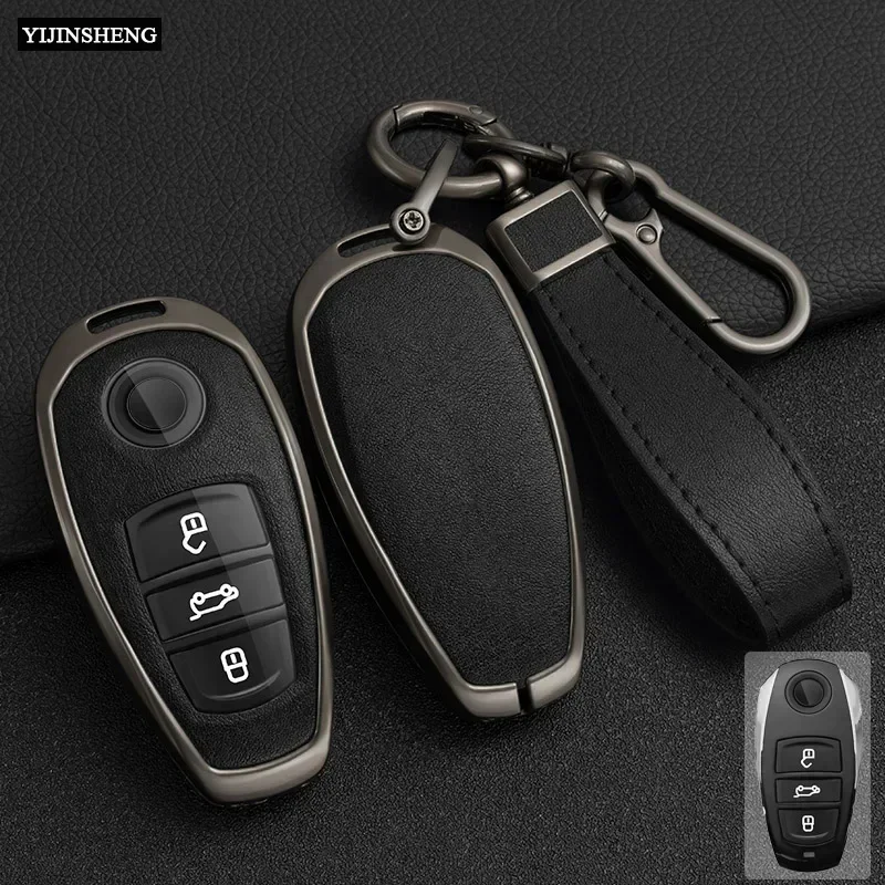 Zinc Alloy+PU Leather Full Cover Car Key Case For VW Volkswagen 2011-2017 Touareg, 2016-2023 Phideon 3 Button Remote Key Protect