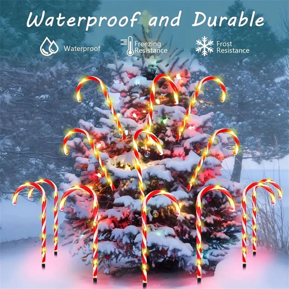 5PCS/Set Christmas Solar Candy Cane Lights With Stakes IP44 Waterproof 8 Lighting Modes Pathway Markers Lights