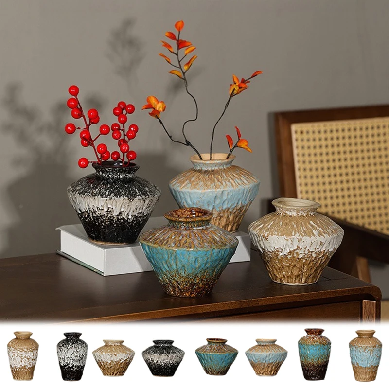 

Japanese Zen Ceramic Vase Retro Make Old Style Coarse Pottery Flower Arrangement for Living Room Hotel Desktop Home Decoration