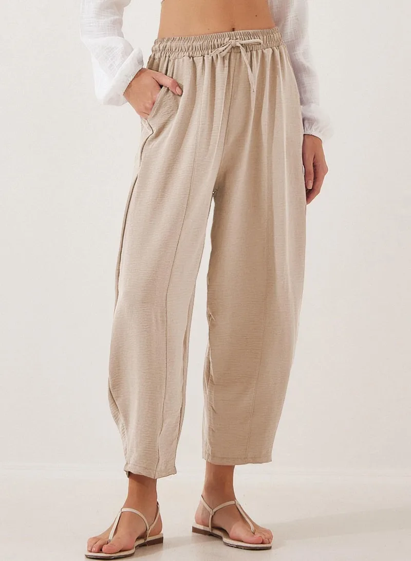 

Women's 2025 high waist loose vacation casual daily drawstring pocket cropped pants