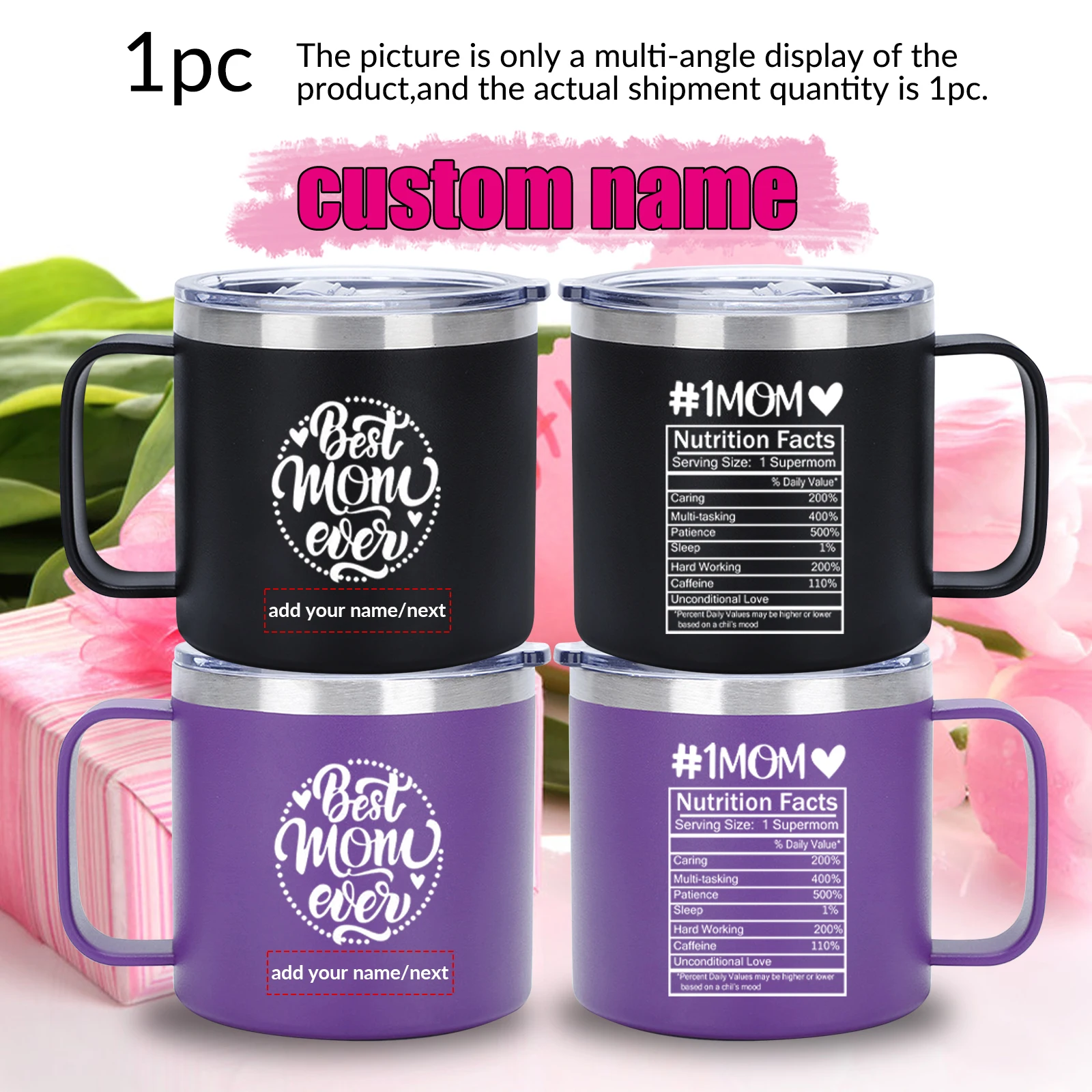 

Чашки для воды из пищевой нержавеющей стали на 14 унций с крышкой и ручкой, элемент ко Дню матери, домашняя офисная кружка