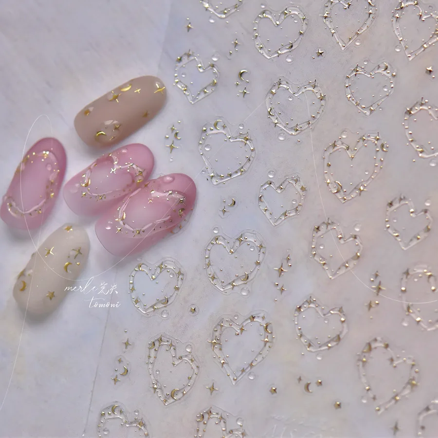 Goldandsilver jelly round nail stickers ice crystal star nail stickers hollow love high quality nail stickers decorative sticker