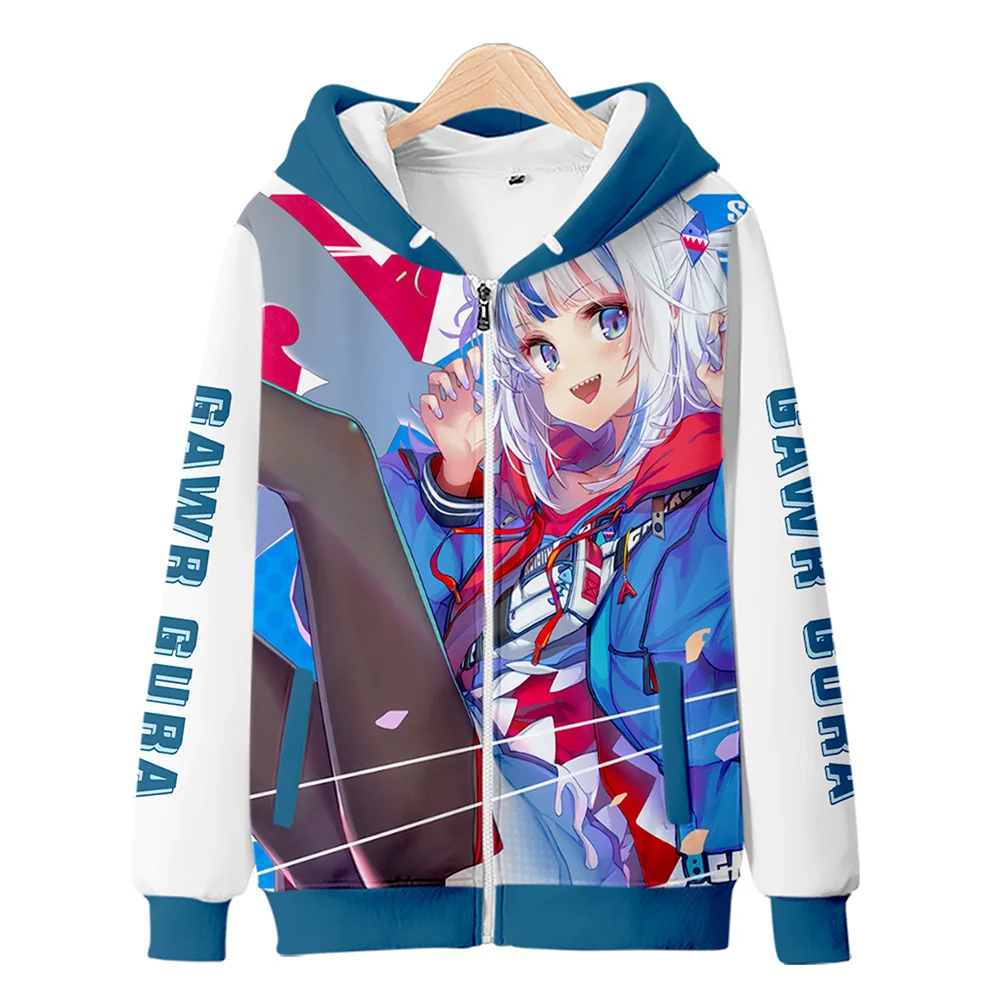 2022 new anime Gawr Gura cosplay 3D printing zipper hoodies unisex harajuku casual four seasons zipper hooded men Clothes