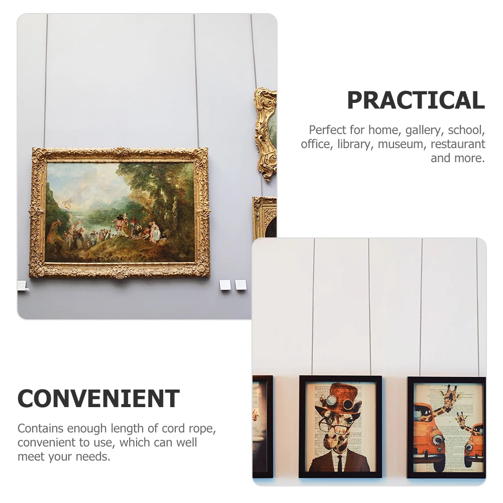 

4 Sets Picture Hook Wire Rope Frame Hooks Photo Hanging Stainless Steel Heavy Duty Hangers