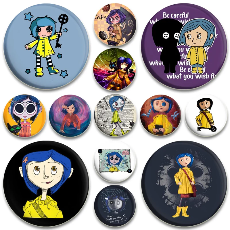 Anime Collection Button Pins Coraline Cartoon Badge Round DIY Creative Brooches for Backpack Jewelry Accessories Handmade Gifts