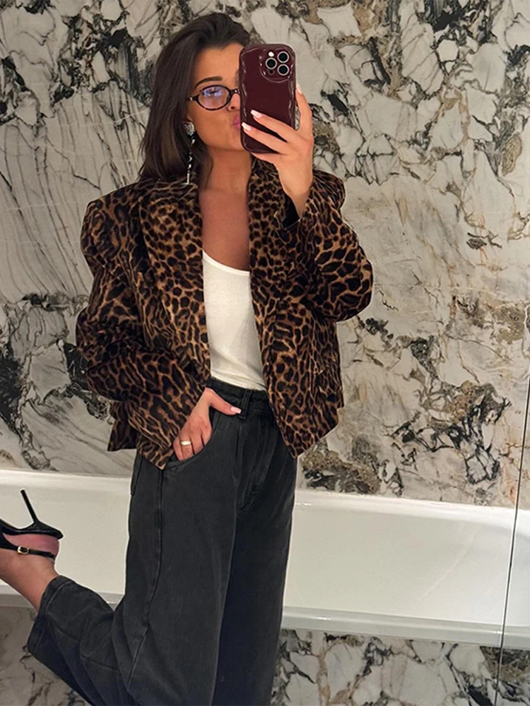 Lapel Leopard Jackets Short Skirts Women's Sets Vintage Covered Button Jacket Suit With A-line Skirt Female Autumn New Outfits